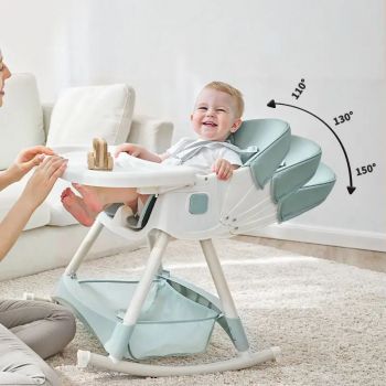 Scaun de masa pliabil pentru bebelusi Little 3 in 1 Funny Pink cu roti si functie de balansoar, multifunctional, centura de siguranta 5 Puncte, ajustabil pe inaltime, cos de depozitare, husa detasabila
