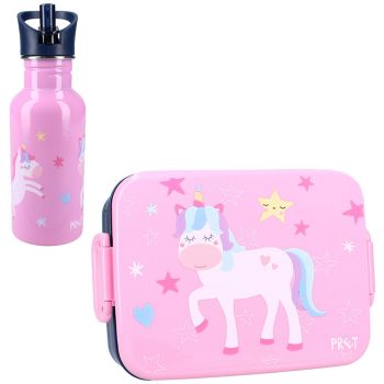 Set cutie alimente 16x13x5 cm si sticla inox 500 ml Pret pink Unicorn de firma originala