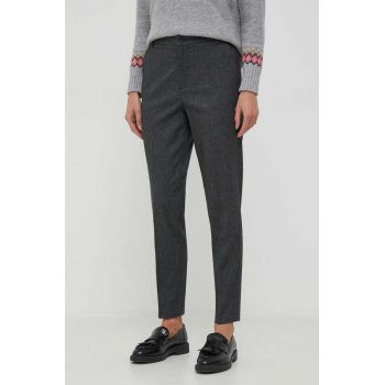 Sisley pantaloni femei, culoarea gri, drept, high waist