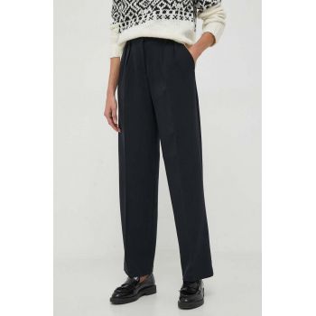 United Colors of Benetton pantaloni femei, culoarea negru, lat, high waist