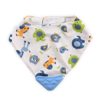 Baveta tip bandana cu jucarie dentitie bumbac blue ieftina