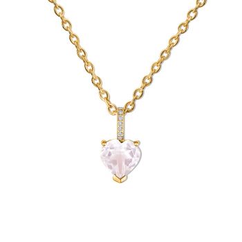 Colier din argint Golden Pink Quartz Heart ieftin