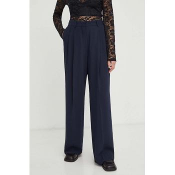 Day Birger et Mikkelsen pantaloni femei, culoarea albastru marin, lat, high waist