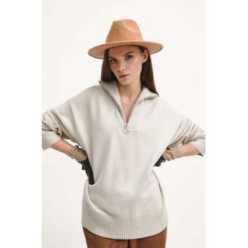 Medicine pulover femei, culoarea bej, cu guler de firma original