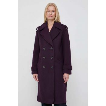 Morgan palton din lana culoarea violet, de tranzitie, cu doua randuri de nasturi ieftin