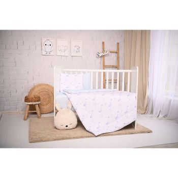 Set lenjerie pat 3 piese bumbac ranforce Cosy Moon Stars Blue