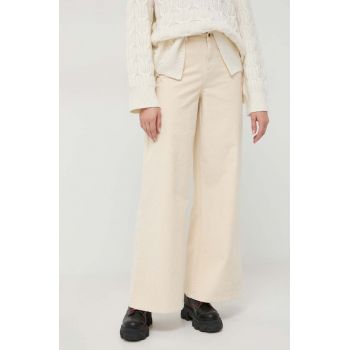 MAX&Co. pantaloni de catifea cord culoarea bej, evazati, high waist