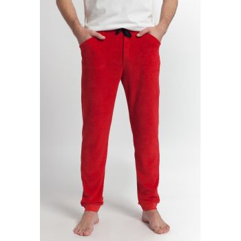 Pantaloni de casa din material terry - cu snur in talie