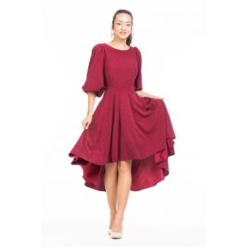 Rochie catifelata asimetrica cu maneci bufante