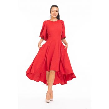 Rochie catifelata asimetrica cu maneci bufante