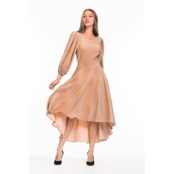 Rochie catifelata asimetrica cu maneci bufante