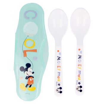 Set de 2 linguri si cutie de transport Disney Mickey