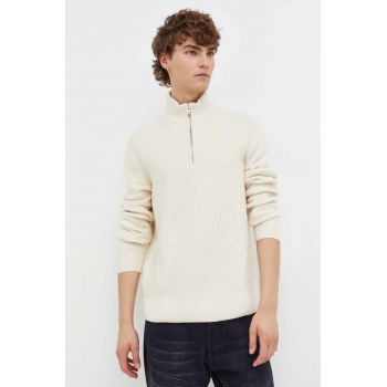Abercrombie & Fitch pulover barbati, culoarea bej, cu turtleneck de firma original