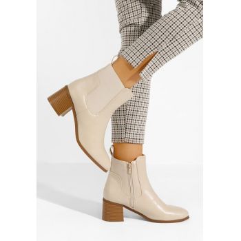 Botine cu toc gros Vivienne bej ieftine