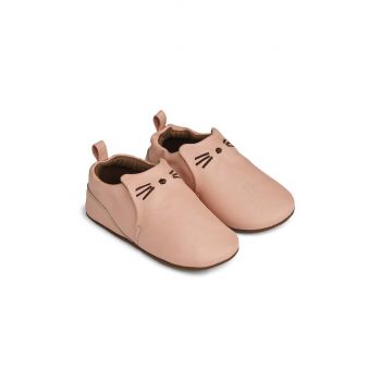 Liewood papuci din piele pentru copii culoarea portocaliu de firma originali