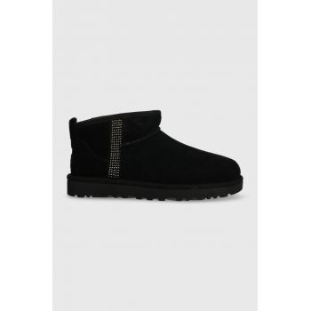 UGG cizme de zapada din piele intoarsa Classic Ultra Mini Bling culoarea negru, 1153777
