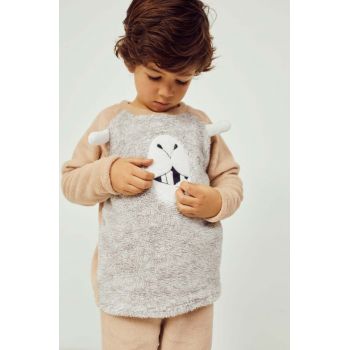 zippy pijama copii culoarea maro, cu imprimeu ieftine