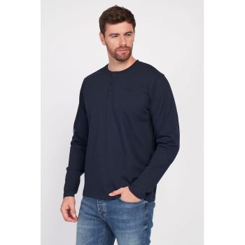 Bluza din bumbac cu decolteu henley
