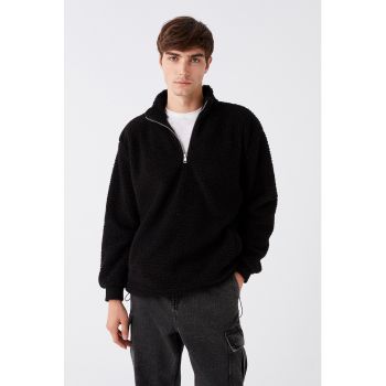 Bluza sport de blana shearling sintetica cu fenta si fermoar