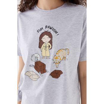 Pijama din amestec de bumbac cu imprimeu grafic