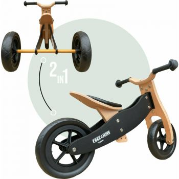 Bicicletatricicleta fara pedale Free2Move din lemn 2 in 1 Brown Black ieftina