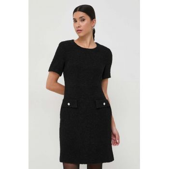 BOSS rochie din amestec de lana culoarea negru, mini, evazati