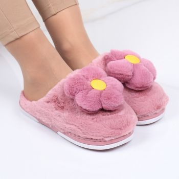 Papuci roz inchis cu floare Marga