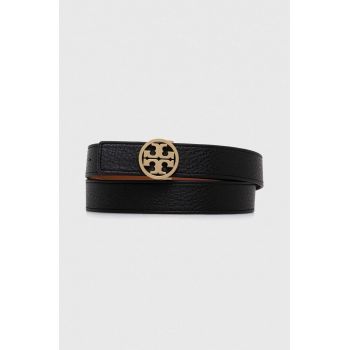 Tory Burch curea de piele cu doua fete femei, culoarea negru