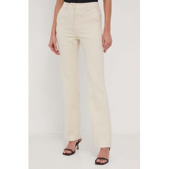 United Colors of Benetton pantaloni femei, culoarea bej, drept, high waist