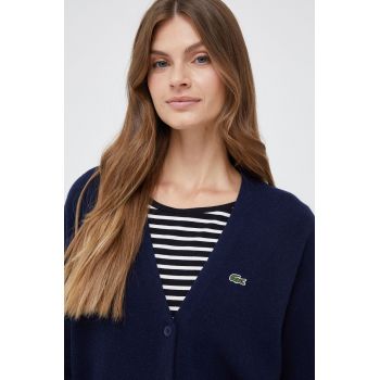 Lacoste cardigan din lana femei, culoarea albastru marin, light