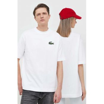 Lacoste tricou din bumbac culoarea alb, uni de firma original