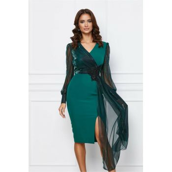 Rochie MBG verde cu bust si maneci din lurex