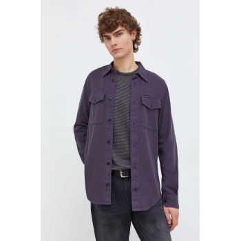 G-Star Raw camasa din bumbac barbati, culoarea violet, cu guler clasic, slim de firma originala