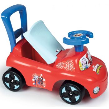 Masinuta pentru copii fara pedale Smoby Spidey rosu,  recomandata pentru copii cu varstele cuprinse intre 10 si 36 luni, roti din plastic spumat, scaun cu spatiu de depozitare