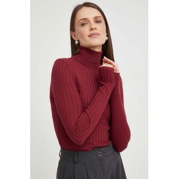 Answear Lab pulover femei, culoarea bordo, light, cu guler ieftin