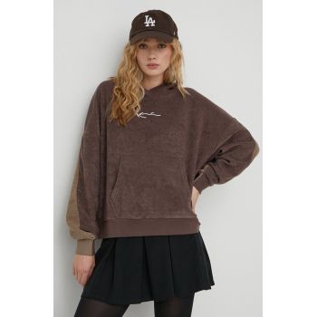 Karl Kani bluza femei, culoarea maro, cu glugă, modelator