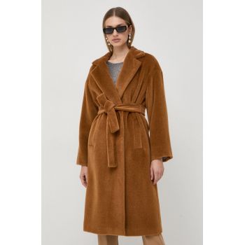 Marella palton de lana culoarea maro, de tranzitie, cu doua randuri de nasturi