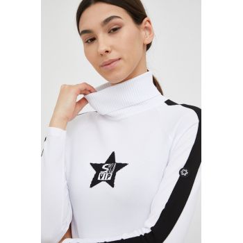 Newland longsleeve sport Jiselle femei, culoarea alb, light, cu guler