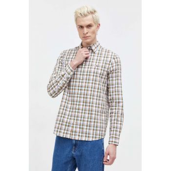 Tommy Jeans cămașă din bumbac bărbați, culoarea maro, cu guler clasic, regular DM0DM18470 de firma originala