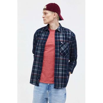 Tommy Jeans cămașă din velur culoarea bleumarin, cu guler clasic, relaxed DM0DM18327