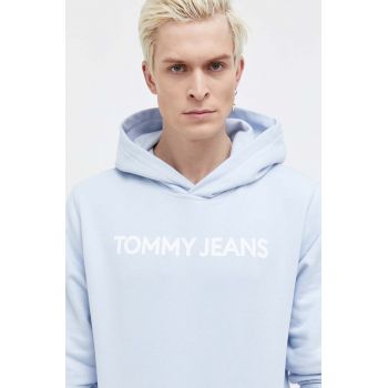 Tommy Jeans hanorac de bumbac bărbați, cu glugă, imprimeu DM0DM18413