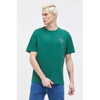 Tommy Jeans tricou din bumbac bărbați, culoarea verde, cu imprimeu DM0DM18872