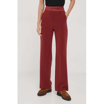 United Colors of Benetton pantaloni femei, culoarea bordo, lat, high waist
