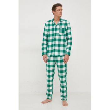 United Colors of Benetton pijamale de bumbac culoarea verde, modelator