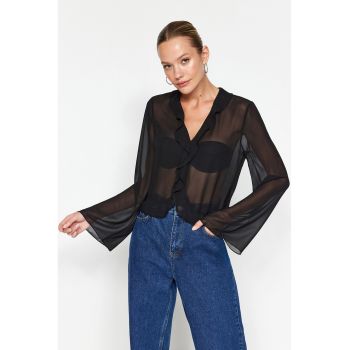 Bluza semi-transparenta cu decolteu in V