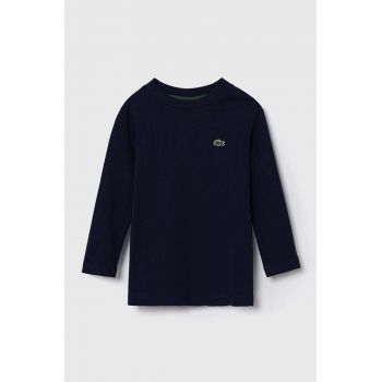 Lacoste longsleeve din bumbac pentru copii culoarea albastru marin, neted