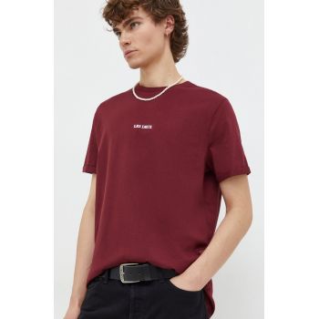 Les Deux tricou din bumbac barbati, culoarea bordo, cu imprimeu de firma original