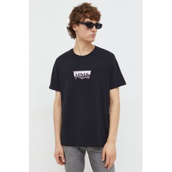 Levi's tricou din bumbac barbati, culoarea negru, cu imprimeu