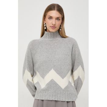Marella pulover de lana femei, culoarea gri, cu turtleneck