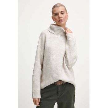 Medicine pulover femei, culoarea bej, cu guler de firma original